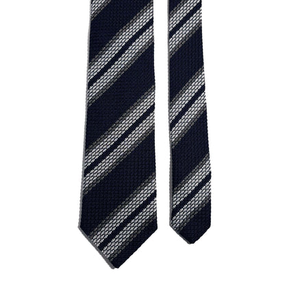 Navy Blue & White Striped Silk Grenadine Tie (Garza Grossa)