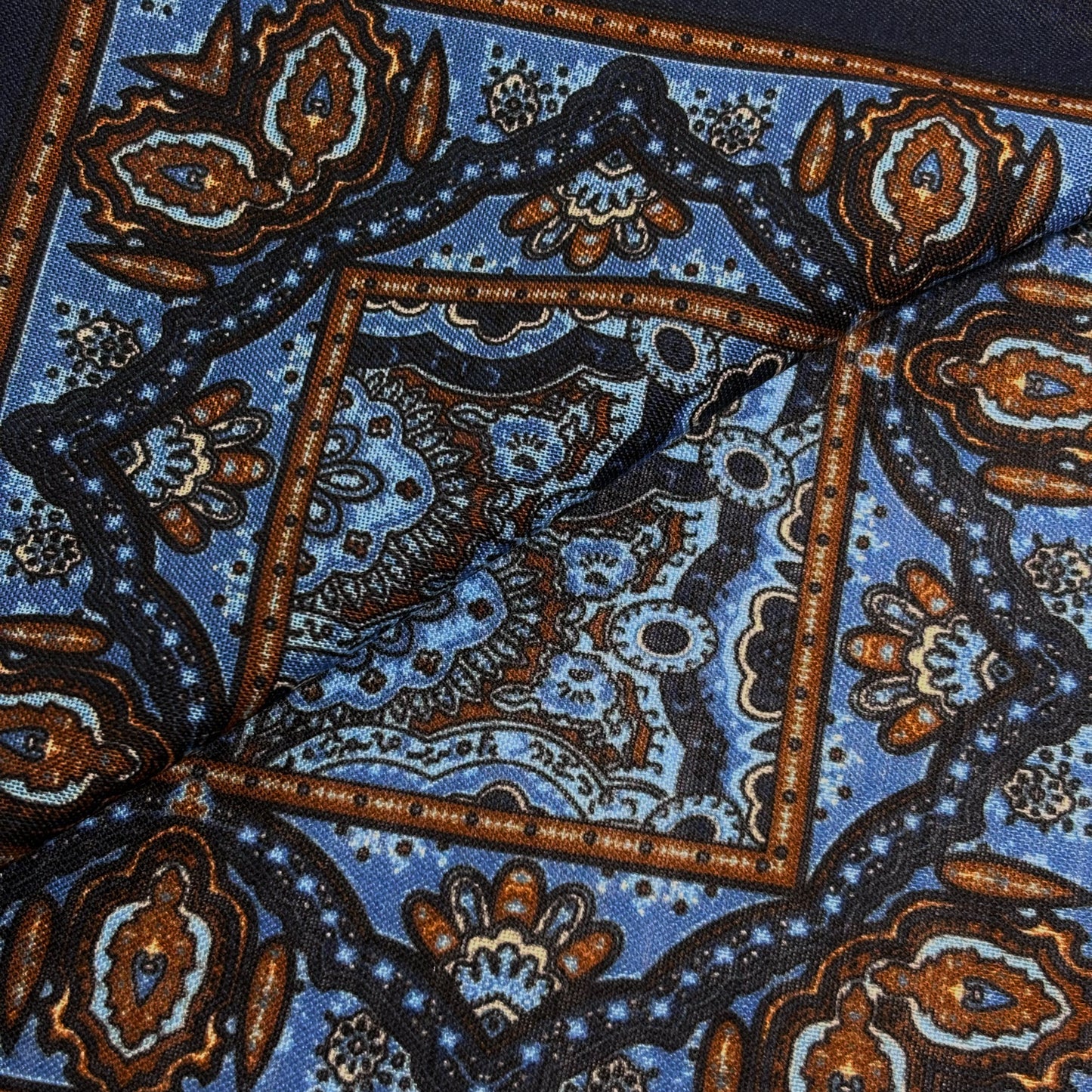 Dominus - Navy Blue & Brown - Wool/Silk Pocket Square