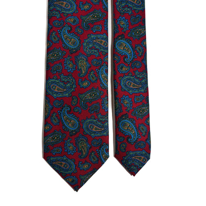 Hand-Printed Red Paisley Silk Tie