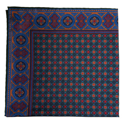 Forest Green & Bronze Small Geometric Ancient Madder Silk Pocket Square