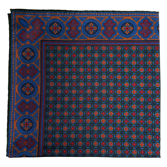 Forest Green & Bronze Small Geometric Ancient Madder Silk Pocket Square