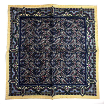 Navy Blue & Cream Paisley Silk Pocket Square