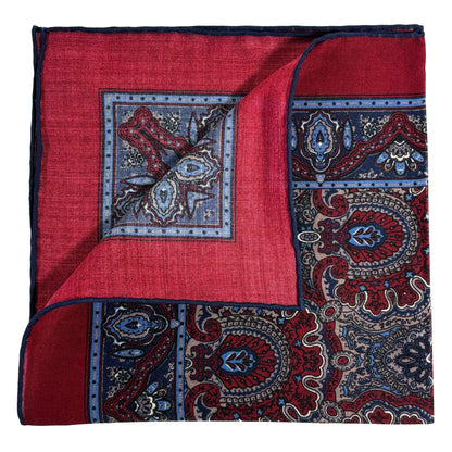 Dominus - Burgundy & Navy Blue - Wool/Silk Pocket Square