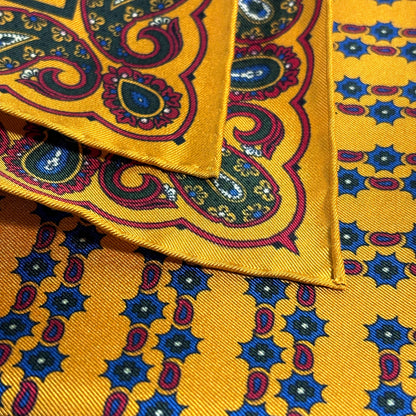 Mustard Yellow Small Paisley Ancient Madder Silk Pocket Square