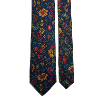 Blue Floral Motif Italian Madder Silk Tie
