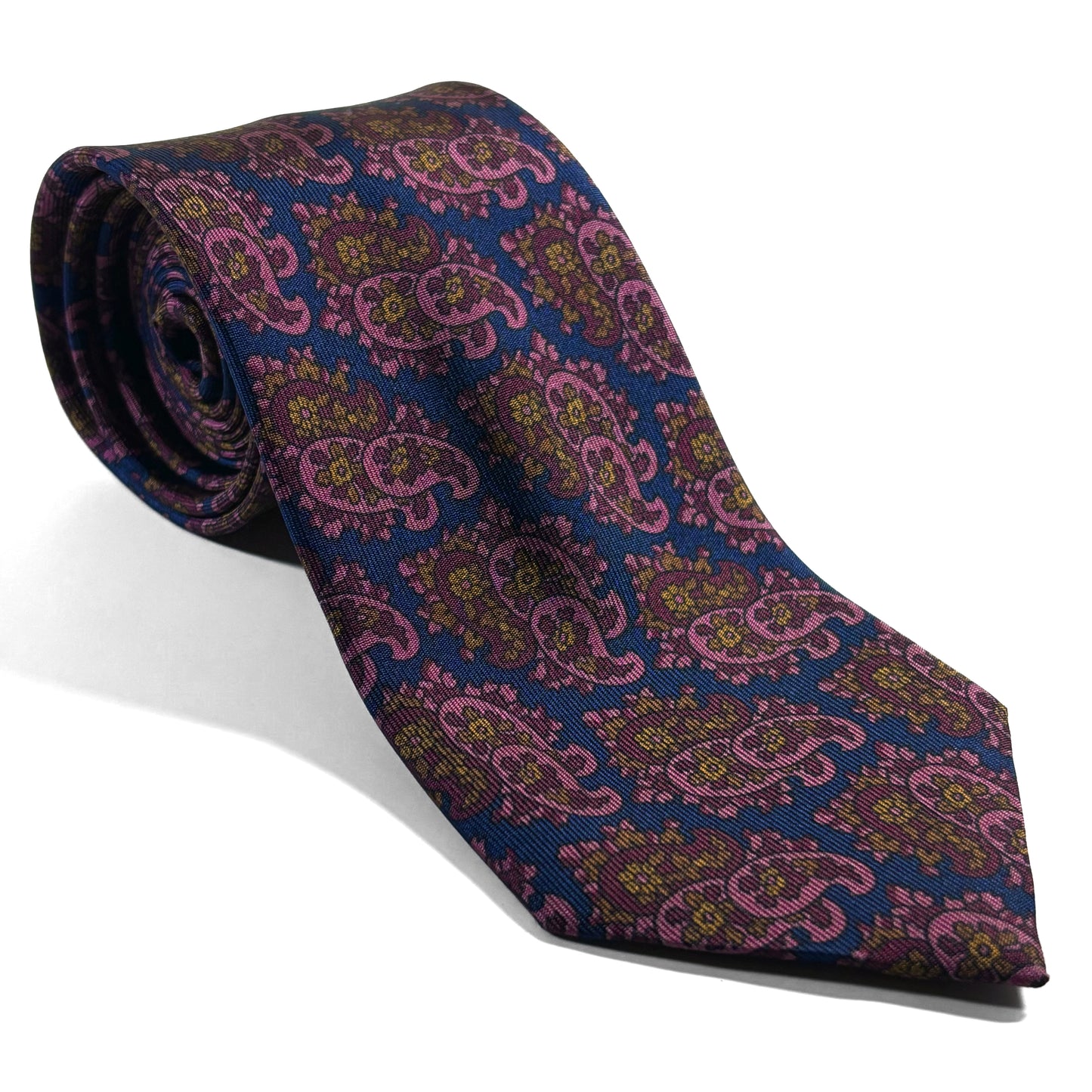 Navy Blue & Pink Paisley Ancient Madder Silk Tie