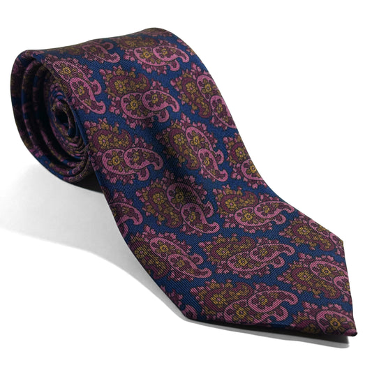 Navy Blue & Pink Paisley Ancient Madder Silk Tie