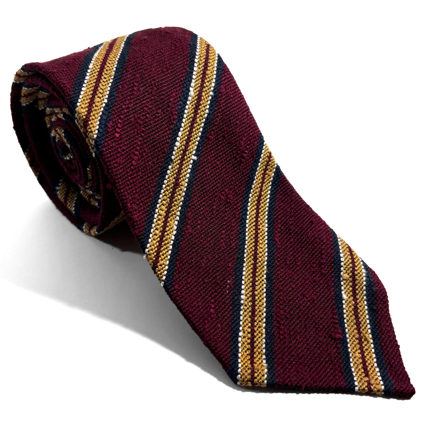 Untipped Burgundy & Gold Striped Silk Shantung Tie
