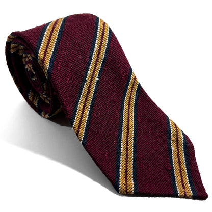 Untipped Burgundy & Gold Striped Silk Shantung Tie