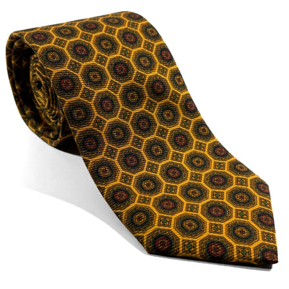 Mustard Yellow Geometric Italian Madder Silk Tie