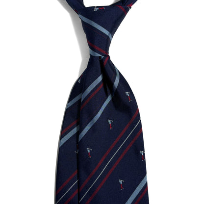 Navy Blue & Red Striped Golf Motif Silk Jacquard Tie