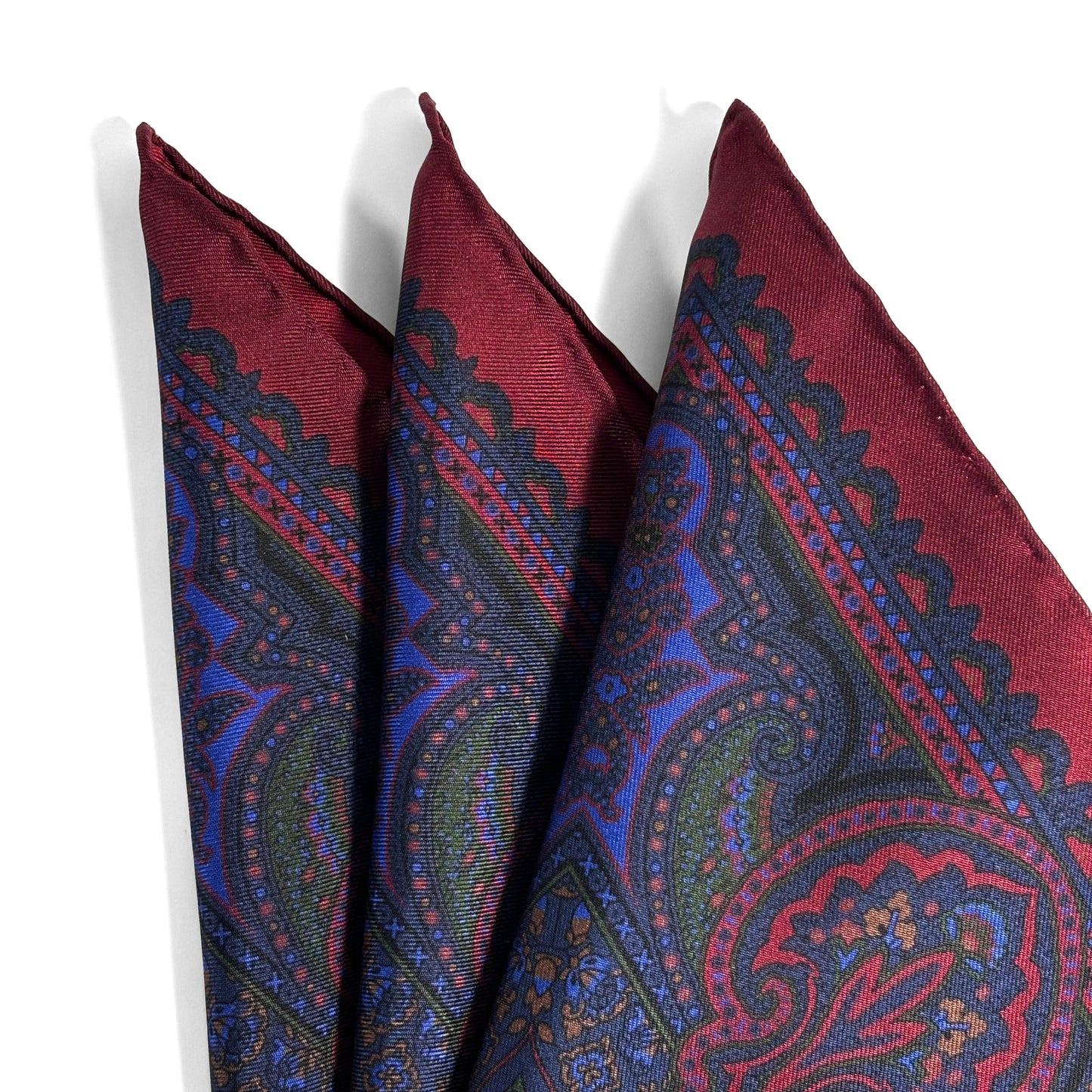 Navy Blue & Burgundy Floral Medallion Ancient Madder Silk Pocket Square