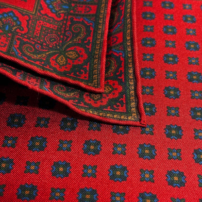 Red Floral Ancient Madder Silk Pocket Square