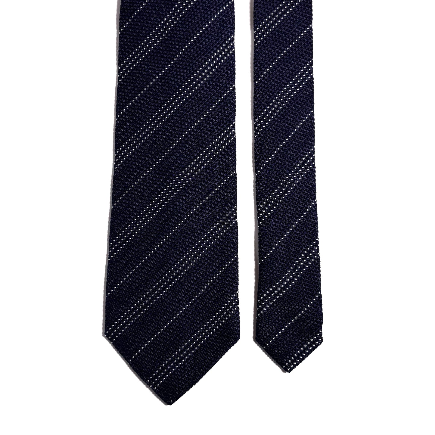 Navy Blue Striped Silk Grenadine Tie (Garza Fina)
