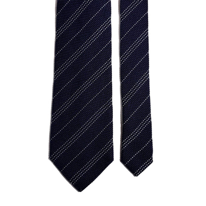 Navy Blue Striped Silk Grenadine Tie (Garza Fina)