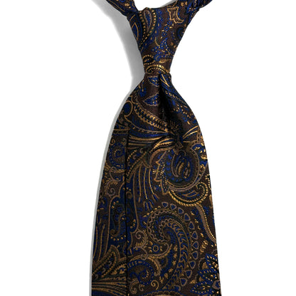 Dark Brown & Gold Paisley Silk Jacquard Tie