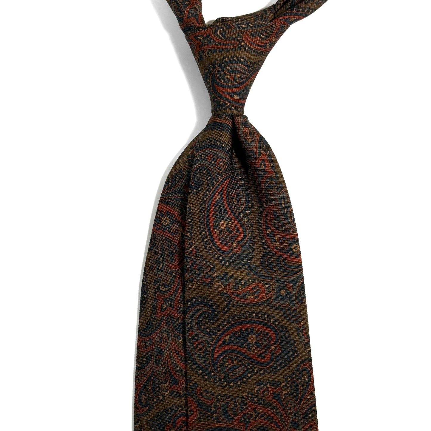 Olive Green & Orange Paisley Italian Madder Silk Tie