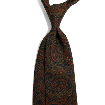 Olive Green & Orange Paisley Italian Madder Silk Tie