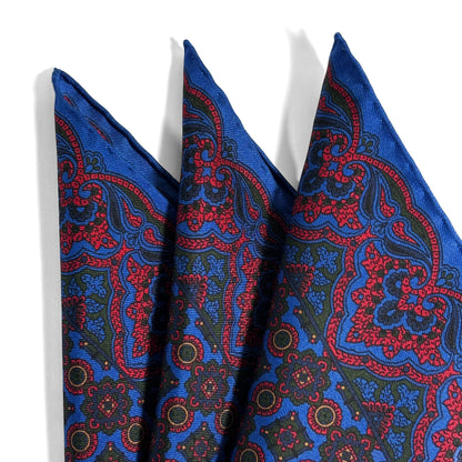 Blue & Red Geometric Ancient Madder Silk Pocket Square
