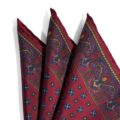 Burgundy Floral Ancient Madder Silk Pocket Square