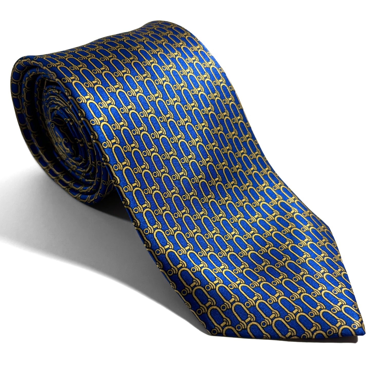 Royal Blue & Gold Bridle Motif Silk Satin Tie
