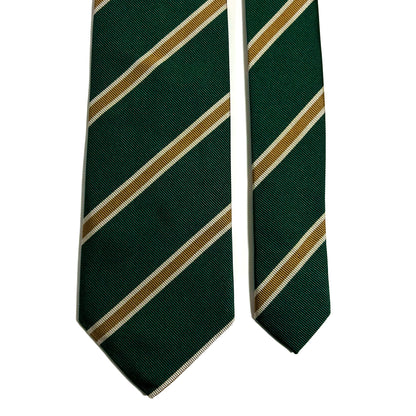 Green & Gold Striped Silk Repp Tie