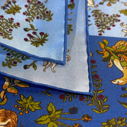 Light Blue & Blue Unicorn Motif Ancient Madder Silk Pocket Square