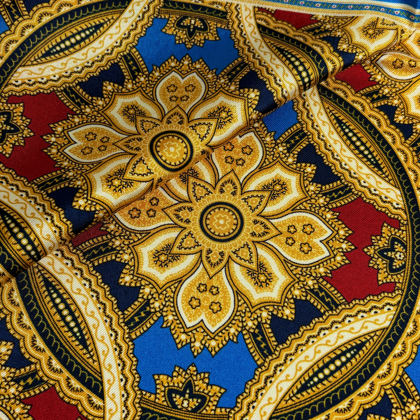 Red & Gold Large Medallion Silk Pocket Square