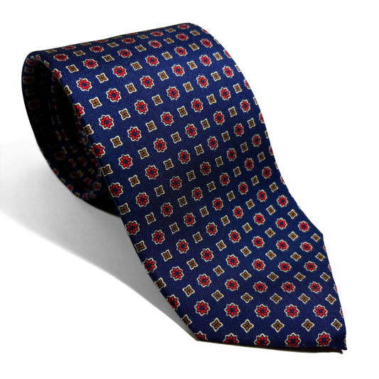 Navy Blue Geometric Floral Silk Tie