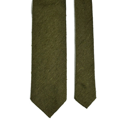 Untipped Olive Green Silk Shantung Tie
