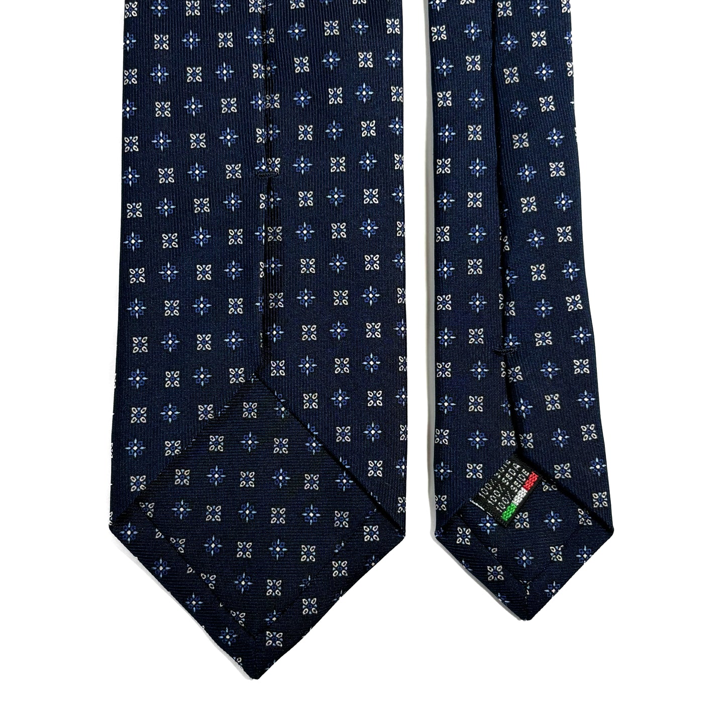 Navy Blue Small Floral Printed 36oz Silk Twill Tie