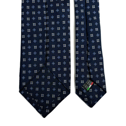 Navy Blue Small Floral Printed 36oz Silk Twill Tie