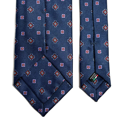 Navy Blue Geometric English Printed Silk Tie