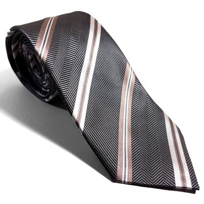 Gray & Beige Striped Silk Jacquard Tie
