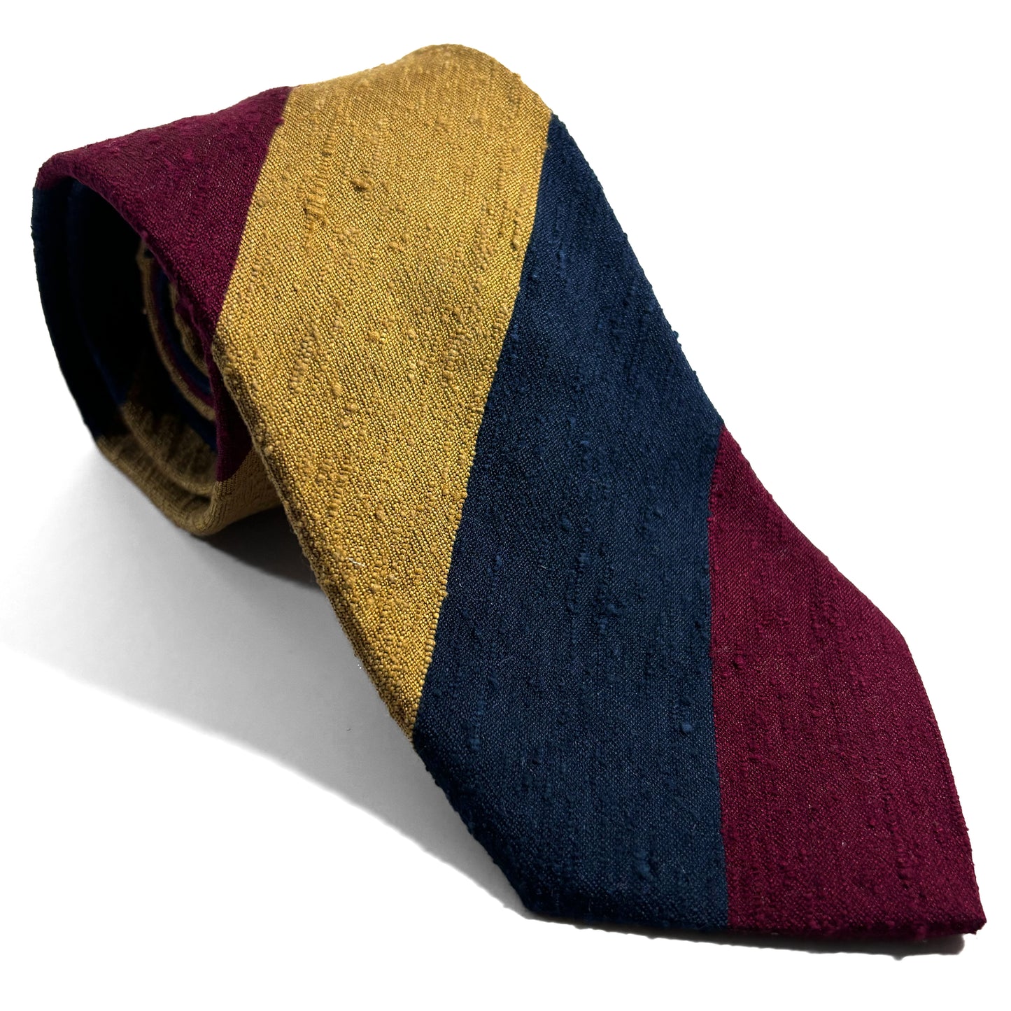 Navy Blue / Burgundy / Gold Striped Silk Shantung Tie