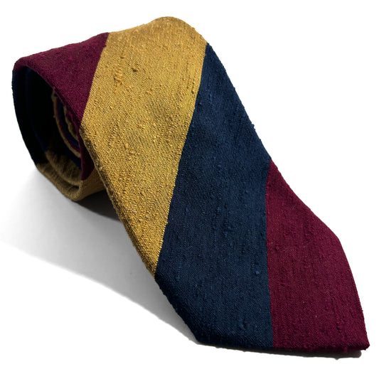 Navy Blue / Burgundy / Gold Striped Silk Shantung Tie