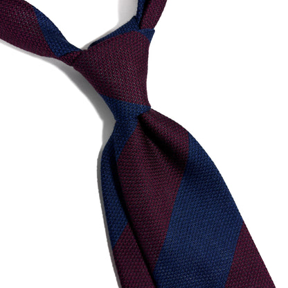 Navy Blue & Burgundy Striped Wool/Silk Grenadine Tie (Garza Fina)