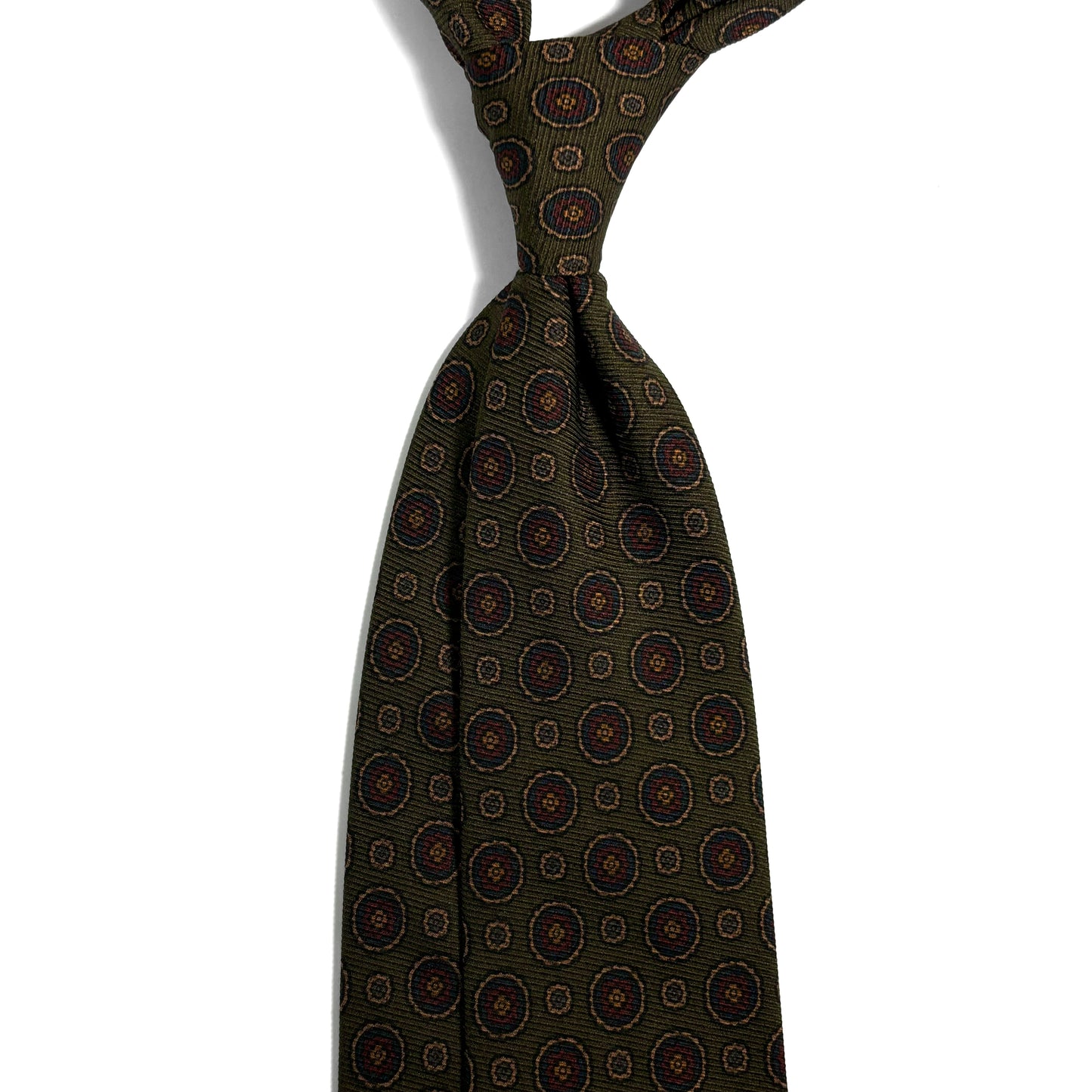 Olive Green Geometric Italian Madder Silk Tie