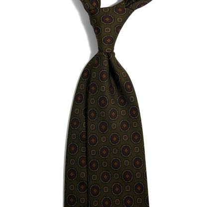 Olive Green Geometric Italian Madder Silk Tie