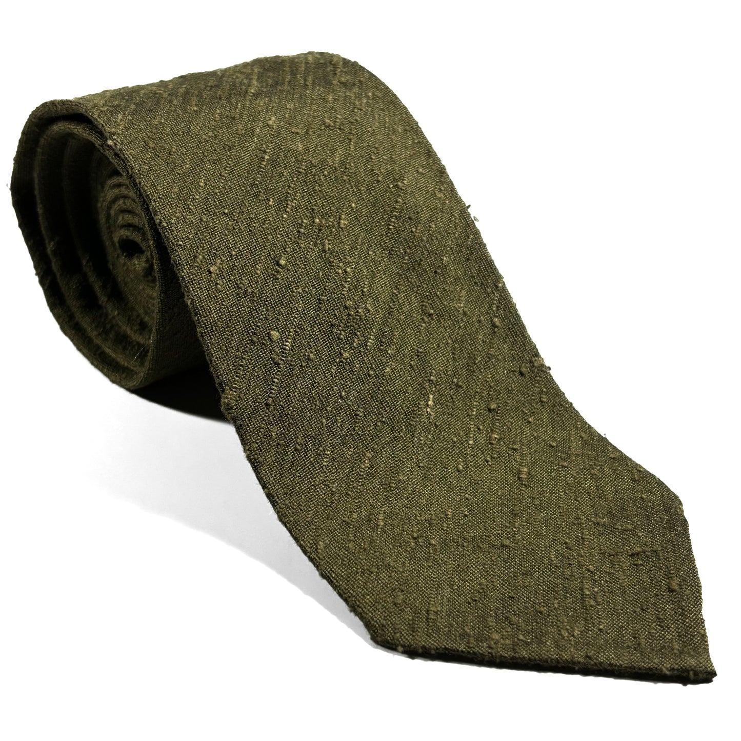 Untipped Olive Green Silk Shantung Tie