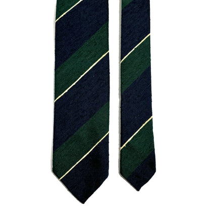 Navy Blue & Green Striped Untipped Shantung Silk Tie (Handmade in Italy)