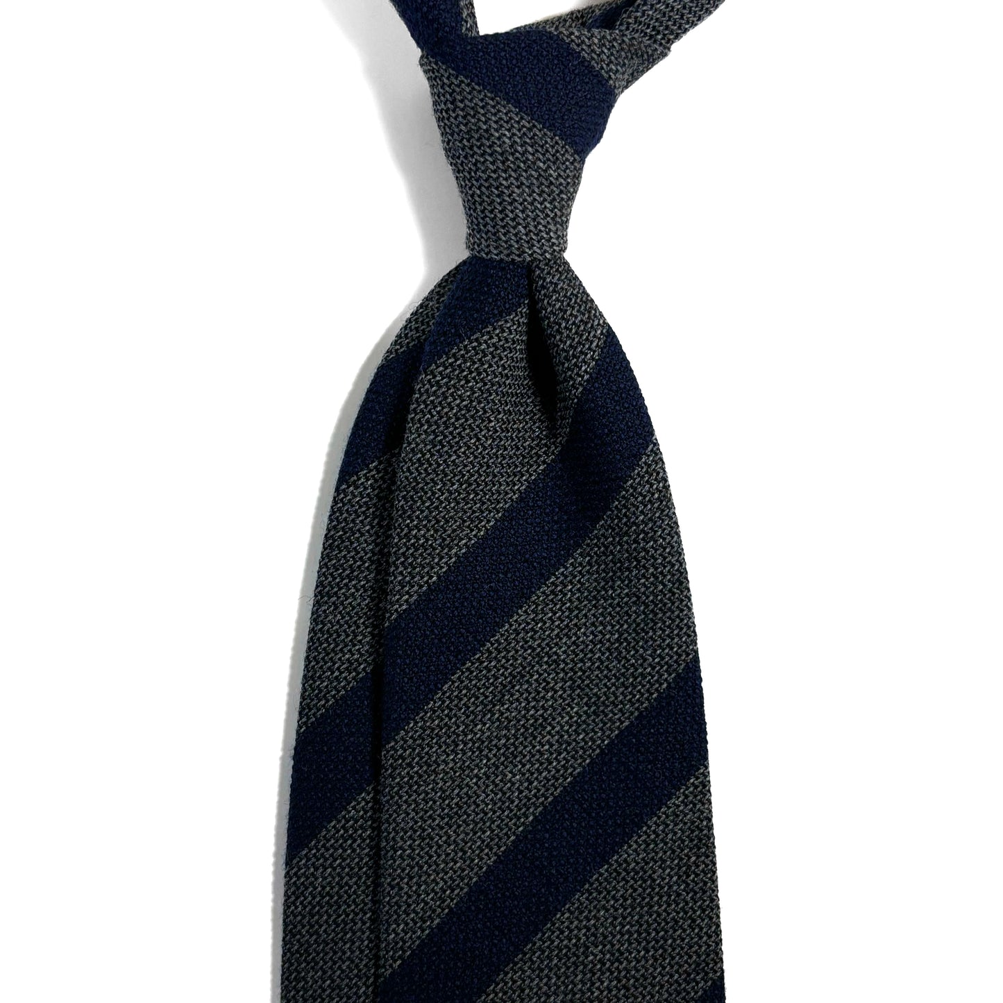 Charcoal Gray & Navy Striped Wool/Silk Grenadine Tie