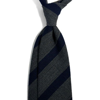 Charcoal Gray & Navy Striped Wool/Silk Grenadine Tie