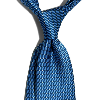 Blue Geometric Silk Satin Tie