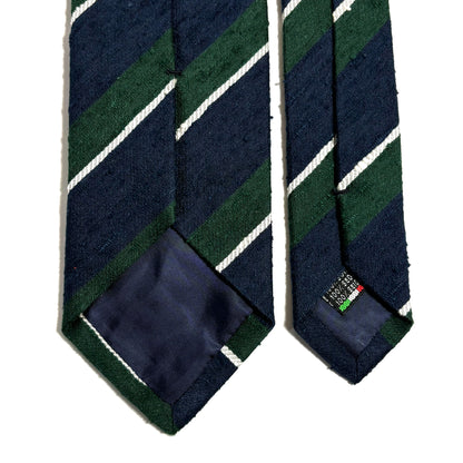 Navy Blue & Green Yellow Striped Silk Shantung Tie