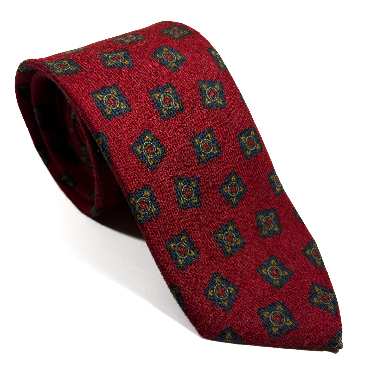 Red Geometric Wool Flannel Tie