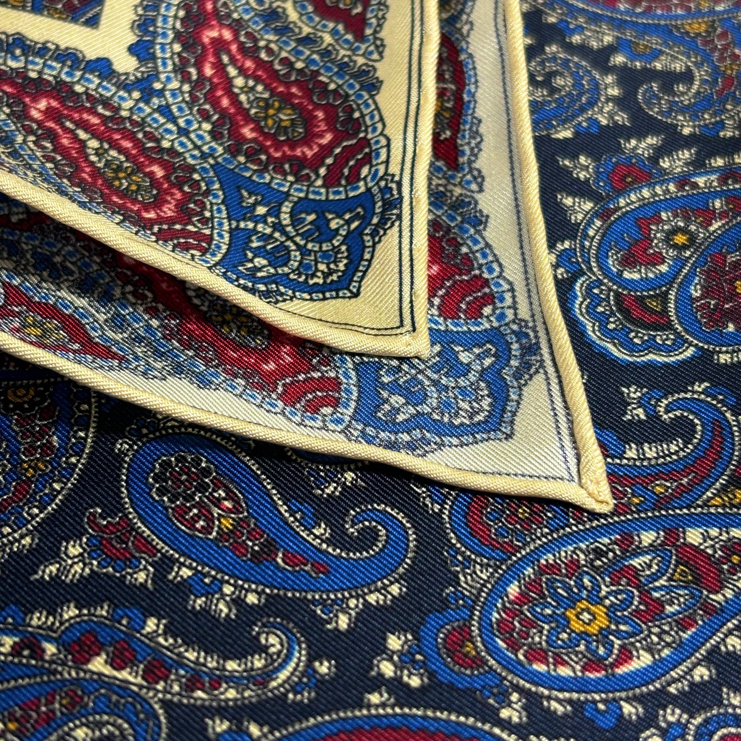 Navy Blue & Cream Paisley Ancient Madder Silk Pocket Square