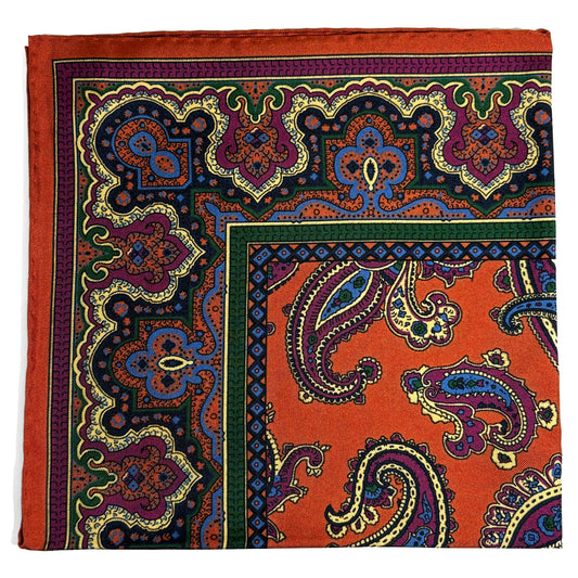 Orange Paisley Ancient Madder Silk Pocket Square