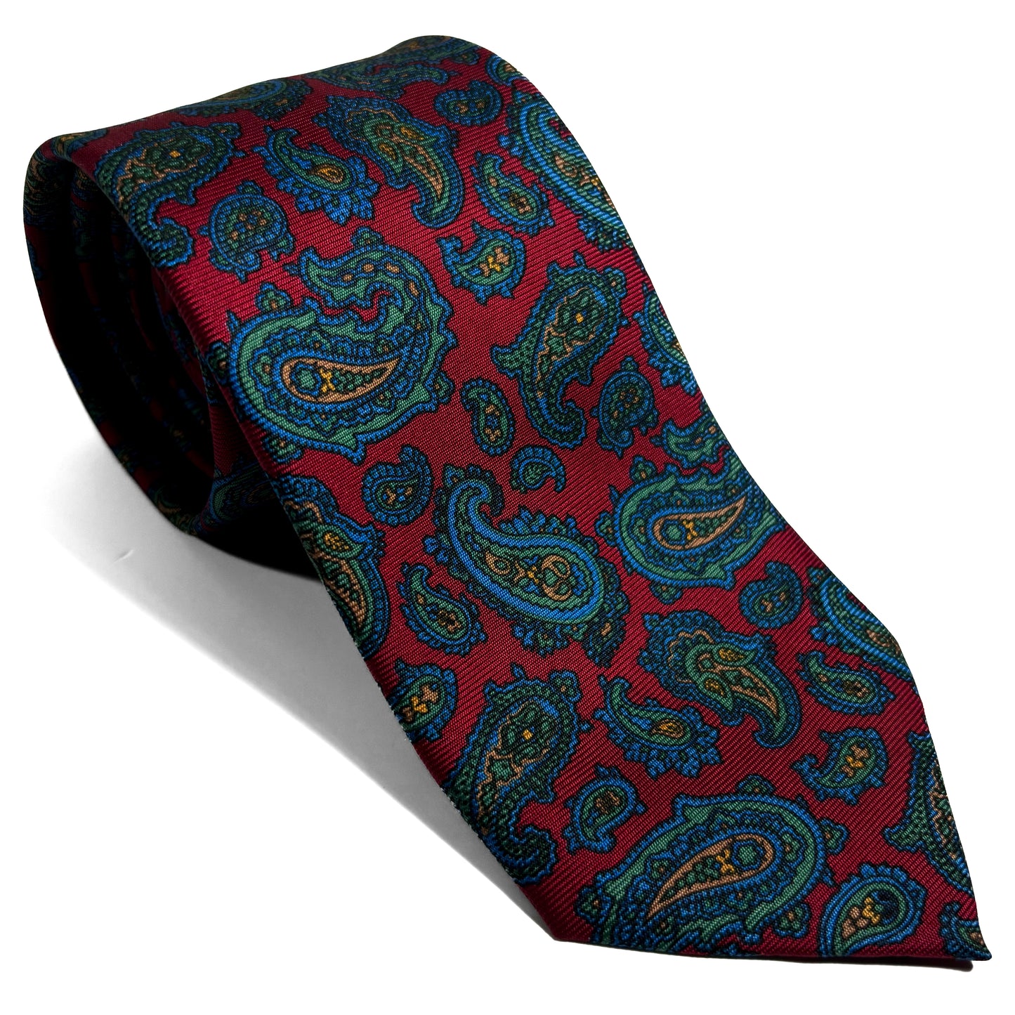 Hand-Printed Red Paisley Silk Tie