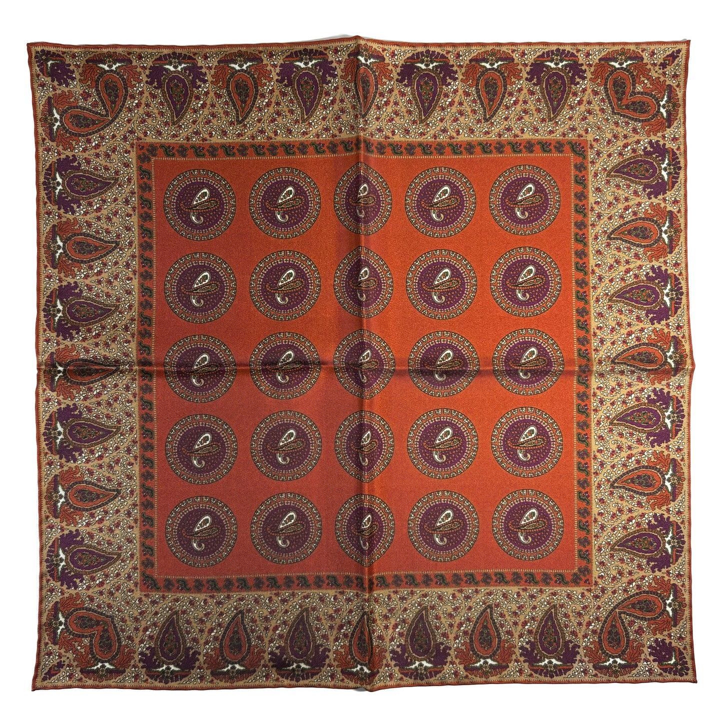 Terracotta Orange Geometric Ancient Madder Silk Pocket Square
